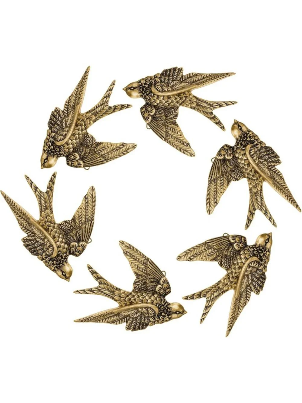 Vintage Bird Wall Art Decor - 6 Pcs 3D Sculpted Resin Hanging Ornaments for Home